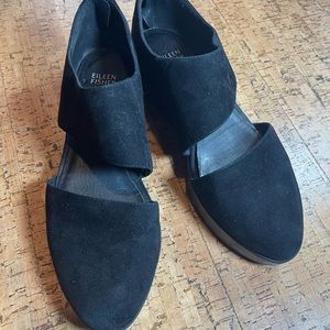 Eileen Fisher Black Nubuck Sandal Size 8.5